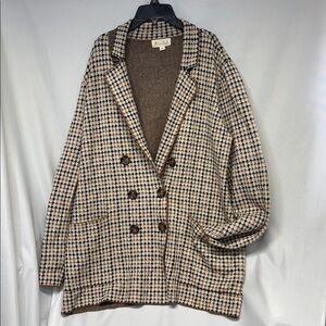 Marled by Reunited Cardigan Sweater Houndstooth Brown Size Xl  Shacket